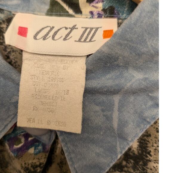 Vintage 80s Act III Lion Cub Graphic Button-Up Shirt Blue Multicolor Animal - Picture 3 of 4